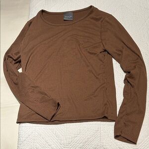 Olivia Rae Chocolate Long Sleeve Ribbed Top